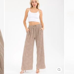 0306. ELASTIC WAIST FRONT POCKET WIDE LEG DETAILED PANTS